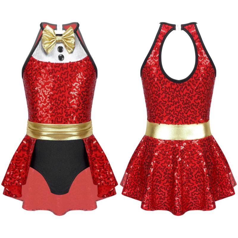 Kinder Mädchen Weihnachten Gymnastik Trikot Ärmellose Pailletten Overall Ballett Tanz Kleid Bühne Kostüme 11-12 Years rot von Joom DACH