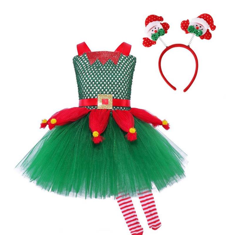 Kinder Mädchen Weihnachts-Elfen-Tutu-Kleid, Festzug-Ballkleid, formelles Weihnachts-Partykleid 140 rot/grün von Joom DACH