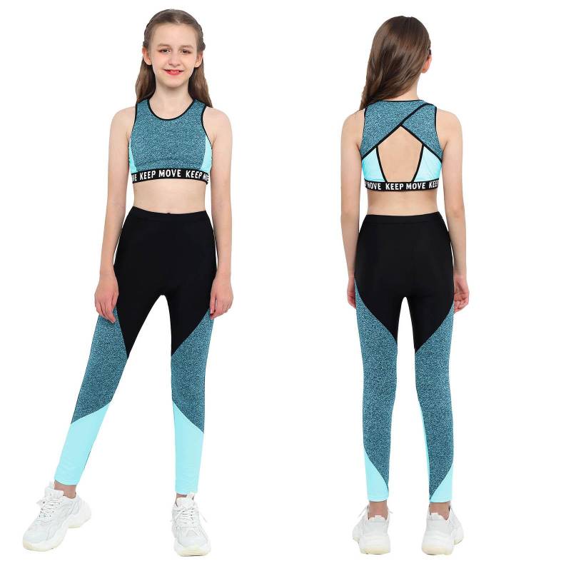 Kinder Mädchen Workout Laufen Sportanzug Ärmelloses Sport Crop Top Hosen Set Fitness Trainingsanzug Yoga Dancewear 9-10 Years blau von Joom DACH