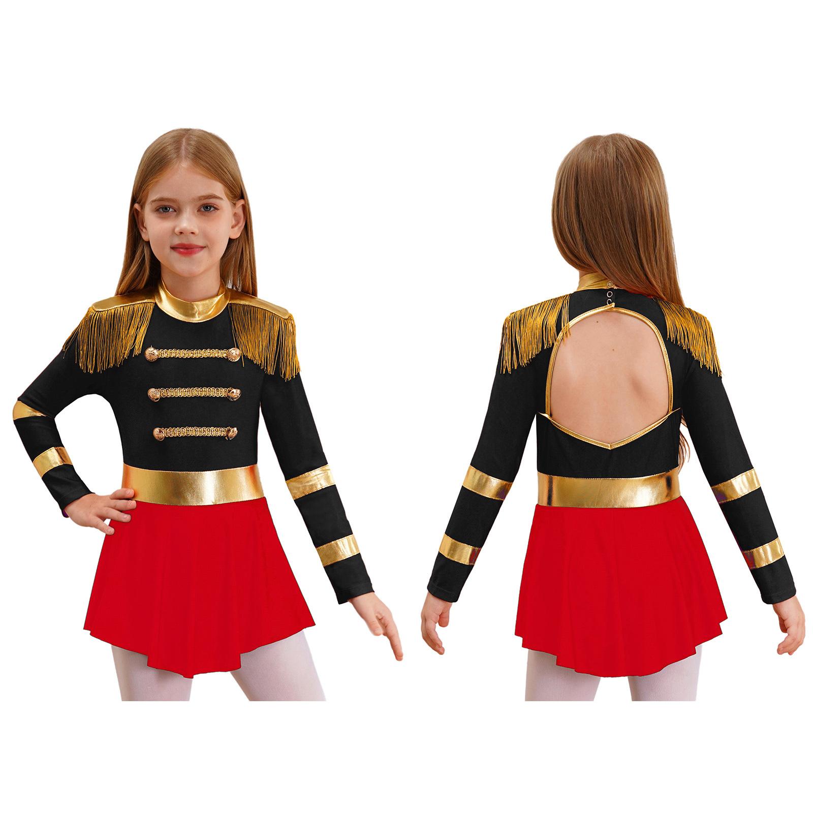 Kinder Mädchen Zirkus Ringmaster Cosplay Kostüm Löwenbändiger Showman Halloween Outfits Fransen Epauletten Overall Performance Bodysuit 9-10 Years schwarz von Joom DACH
