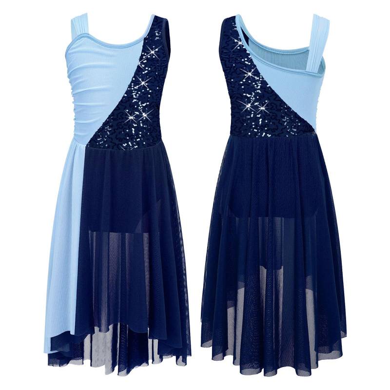 Kinder Mädchen ärmellose Chiffon Lyrical Dance Kostüme Farbblock Trikot Kleid moderne zeitgenössische Kleider 5-6 Years navy blau von Joom DACH