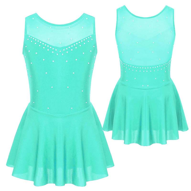 Kinder Mädchen ärmelloses glänzendes Strasssteinchen Eiskunstlaufkleid Gymnastik Tanztrikot Kleid 11-12 Years minze, grüne von Joom DACH