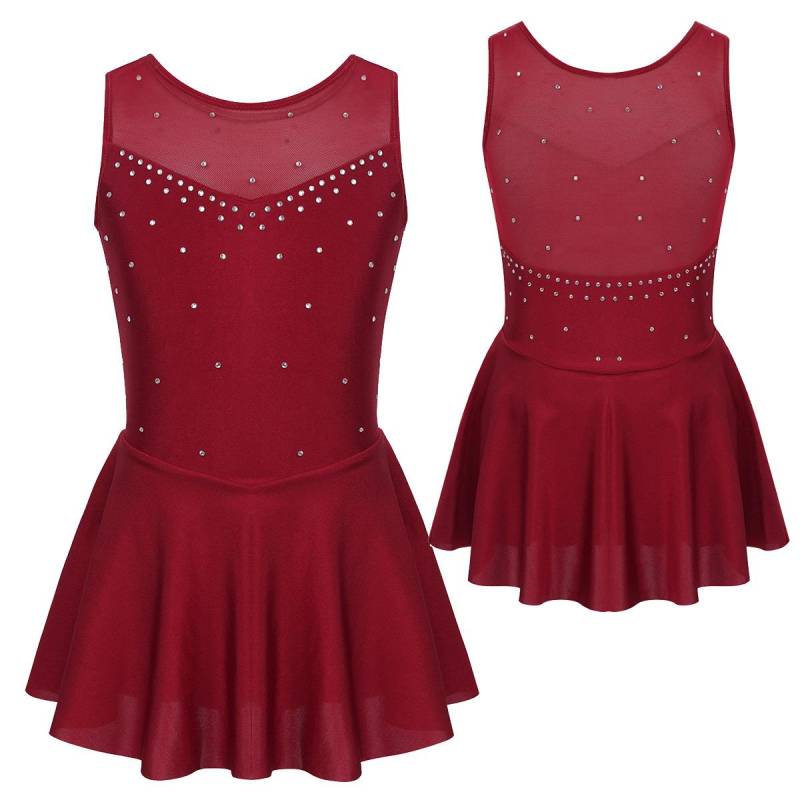 Kinder Mädchen ärmelloses glänzendes Strasssteinchen Eiskunstlaufkleid Gymnastik Tanztrikot Kleid 15-16 Years bordeaux von Joom DACH