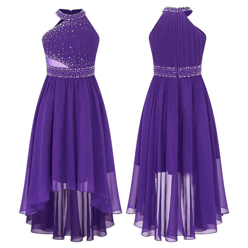 Kinder Mädchen glänzendes Strass-Partykleid, ärmellos, gerüschtes Chiffon-Kleid, hohe Taille, elegantes Abendkleid, formelle Ballkleider 11-12 Years violett von Joom DACH