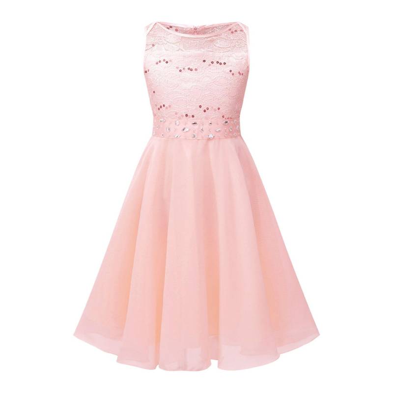 Kinder Mädchen glitzernde Pailletten Spitze Blumenmädchen Brautjungfer Hochzeit Party Kleider ärmellos Chiffon Prinzessin Festzug Ballkleid 11-12 Years rosa von Joom DACH