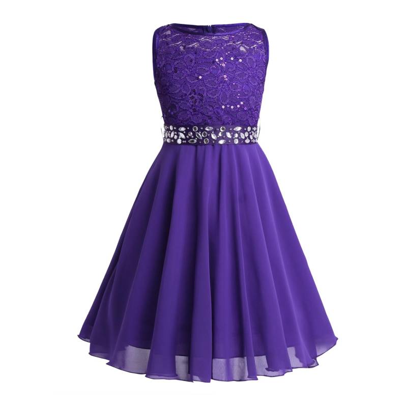 Kinder Mädchen glitzernde Pailletten Spitze Blumenmädchen Brautjungfer Hochzeit Party Kleider ärmellos Chiffon Prinzessin Festzug Ballkleid 13-14 Years violett von Joom DACH