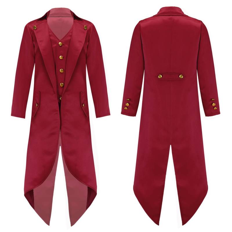 Kinder Mantel Mode Steampunk Vintage Frack Jacke Gothic Viktorianischen Gehrock Jungen Uniform Kostüm 7-8 Years bordeaux von Joom DACH