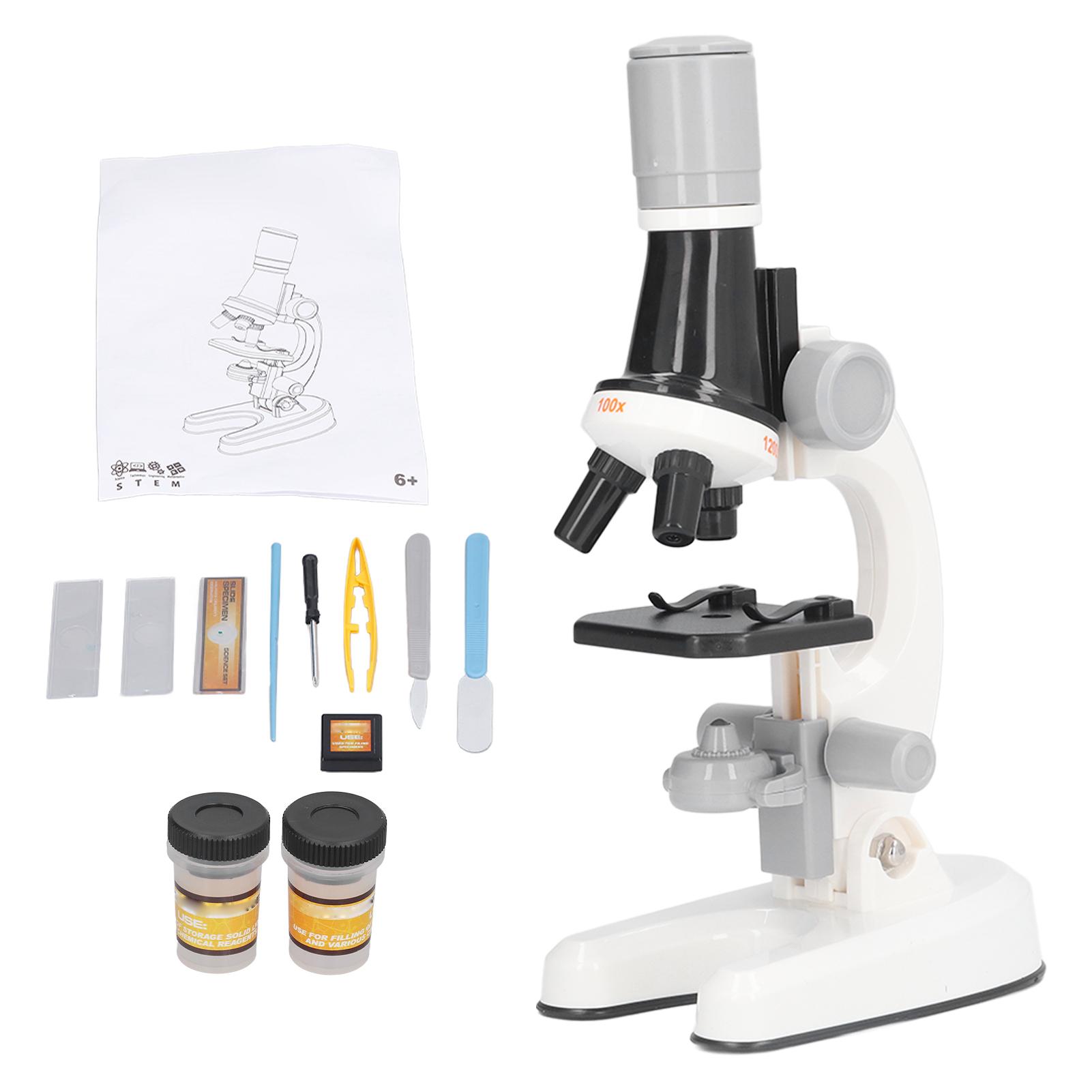 Kinder Mikroskop Set LED 1200X Mikroskop mit Objektträgern Wissenschaftliches Lernspielzeug Geburtstagsgeschenk weiß von Joom DACH