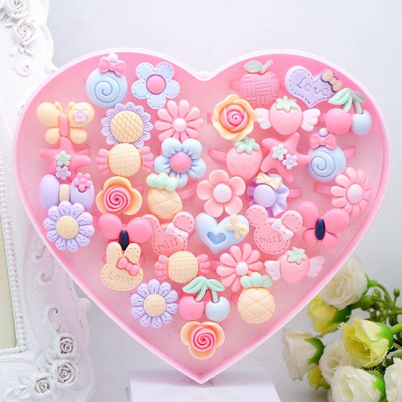 Kinder Mode Bonbonfarben Harzringe Süße Cartoon Verstellbarer Fingerring Schmuck Spielzeug 36Pcs von Joom DACH