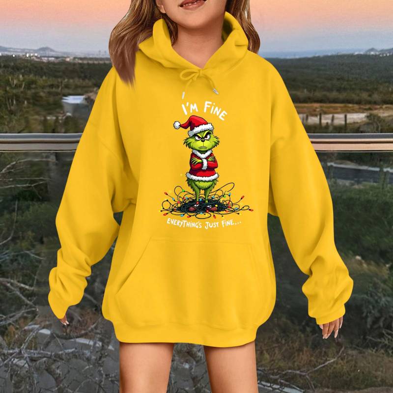 Kinder Modisches Lässiges Langarm Locker Weihnachtsdruck Pullover Kapuzen-Sweatshirt 140 gelb von Joom DACH