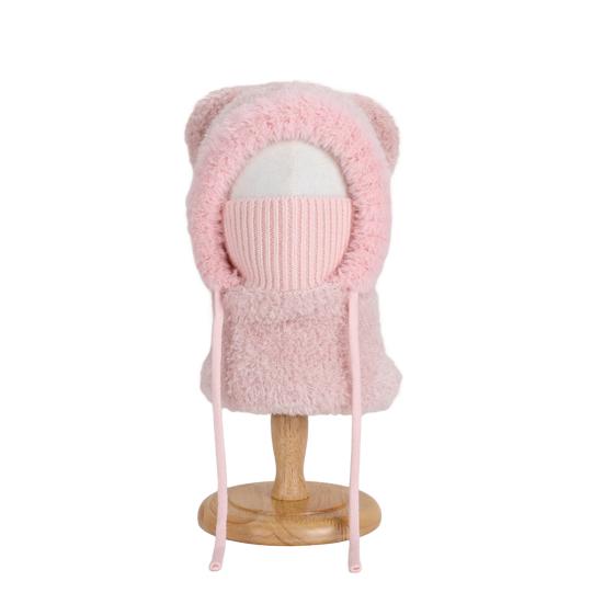 Kinder Mütze Plüsch Bärenohren Styling Warme Winddichte Wintermütze mit Gesichtsschutz Halstuch Funktion Vertikale Kopfbedeckung rosa von Joom DACH