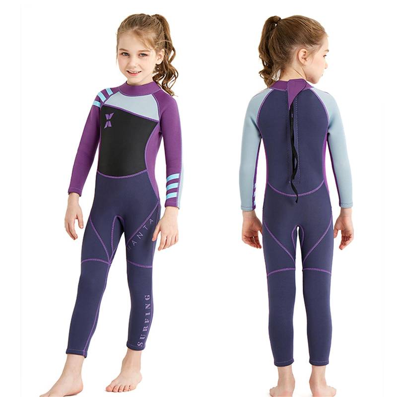Kinder-Neoprenanzug, einteiliger Neopren-Badeanzug, Sonnenschutz zum Surfen, Tauchen, Schwimmen, Bootfahren im Winter M violett von Joom DACH