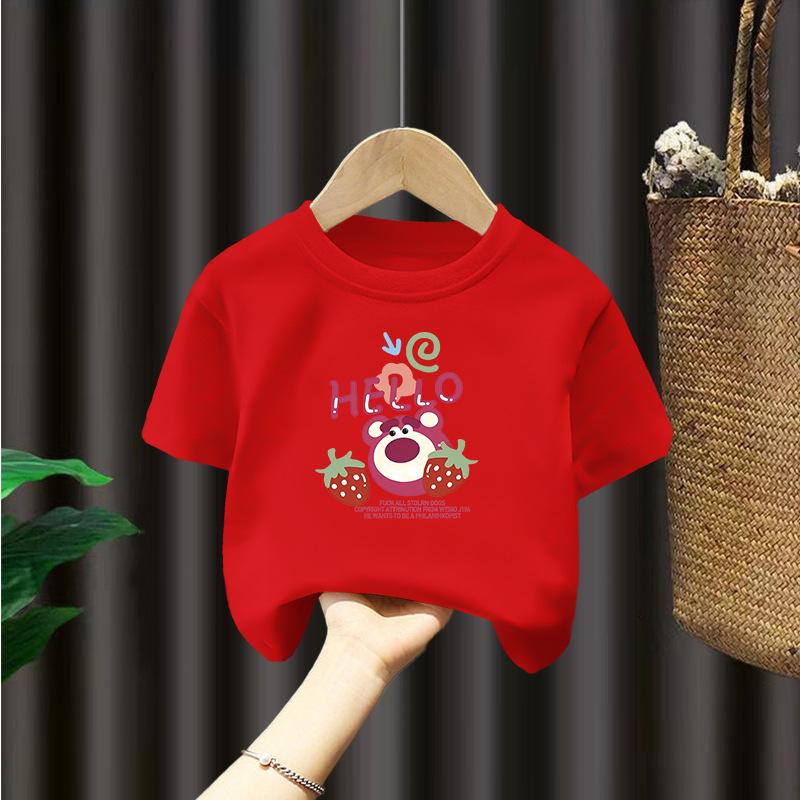 Kinder Neuer Stil Kinderbekleidung Reine Baumwolle Erdbeerbär Unterhemd Halbarm Baby Oberteil 150cm von Joom DACH