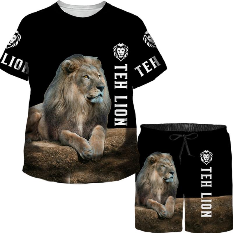 Kinder Niedliches Tier Löwe Der König 3D Bedruckte Oberteile Hosen Set Jungen Mädchen T-Shirts/Shorts/Anzug Sommer Street Style Kleidung Trainingsanzug 100 von Joom DACH