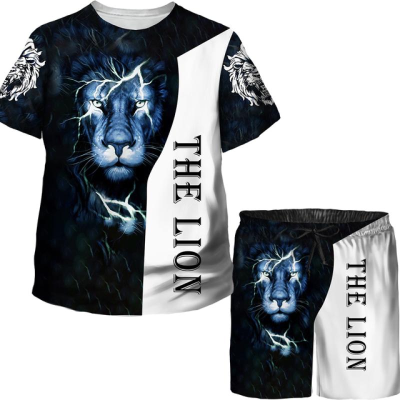 Kinder Niedliches Tier Löwe Der König 3D Bedruckte Oberteile Hosen Set Jungen Mädchen T-Shirts/Shorts/Anzug Sommer Street Style Kleidung Trainingsanzug 130 von Joom DACH