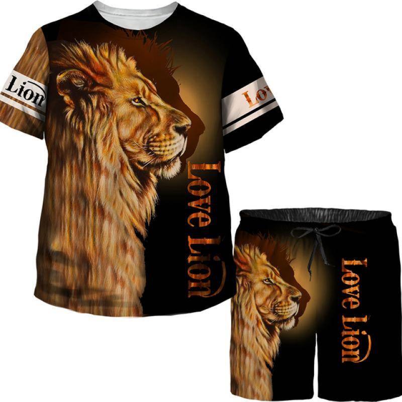 Kinder Niedliches Tier Löwe Der König 3D Bedruckte Oberteile Hosen Set Jungen Mädchen T-Shirts/Shorts/Anzug Sommer Street Style Kleidung Trainingsanzug 130 von Joom DACH