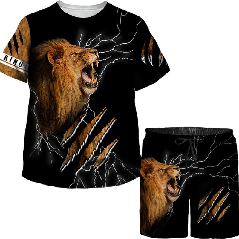 Kinder Niedliches Tier Löwe Der König 3D Bedruckte Oberteile Hosen Set Jungen Mädchen T-Shirts/Shorts/Anzug Sommer Street Style Kleidung Trainingsanzug 130 von Joom DACH