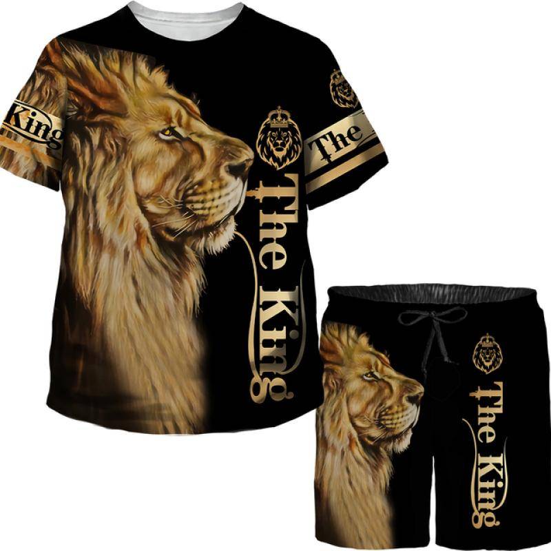 Kinder Niedliches Tier Löwe Der König 3D Bedruckte Oberteile Hosen Set Jungen Mädchen T-Shirts/Shorts/Anzug Sommer Street Style Kleidung Trainingsanzug 140 von Joom DACH