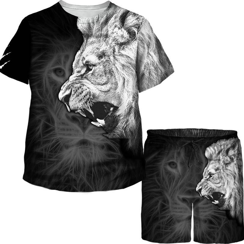 Kinder Niedliches Tier Löwe Der König 3D Bedruckte Oberteile Hosen Set Jungen Mädchen T-Shirts/Shorts/Anzug Sommer Street Style Kleidung Trainingsanzug 140 von Joom DACH
