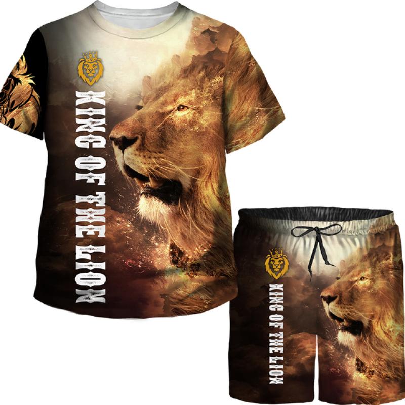 Kinder Niedliches Tier Löwe Der König 3D Bedruckte Oberteile Hosen Set Jungen Mädchen T-Shirts/Shorts/Anzug Sommer Street Style Kleidung Trainingsanzug 150 von Joom DACH