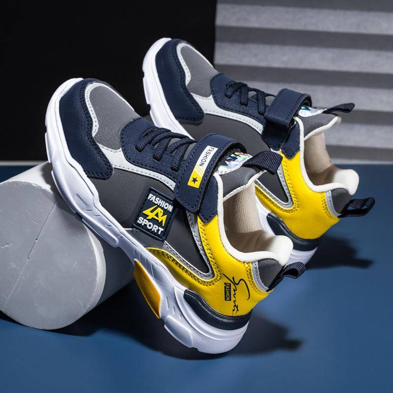 Kinder Outdoor wasserdichte Leder Laufschuhe leichte Freizeitschuhe große Jungen Mädchen Sportschuhe 34 blau/gelb von Joom DACH