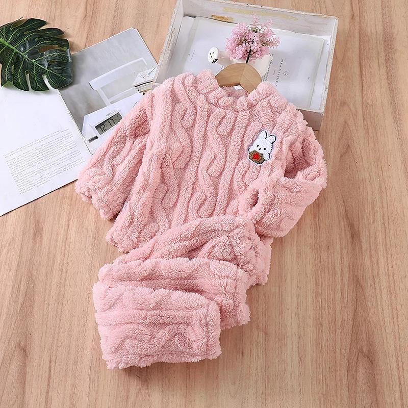 Kinder Plüsch Verdickt Sets Flanell Weiche Mädchen Kleidung Herbst Winter Pullover Warme Nachtwäsche Cartoon Kaninchen Kinder Pyjamas 100 rosa von Joom DACH