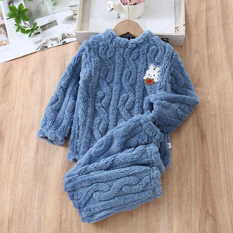 Kinder Plüsch Verdickt Sets Flanell Weiche Mädchen Kleidung Herbst Winter Pullover Warme Nachtwäsche Cartoon Kaninchen Kinder Pyjamas 140 blau von Joom DACH