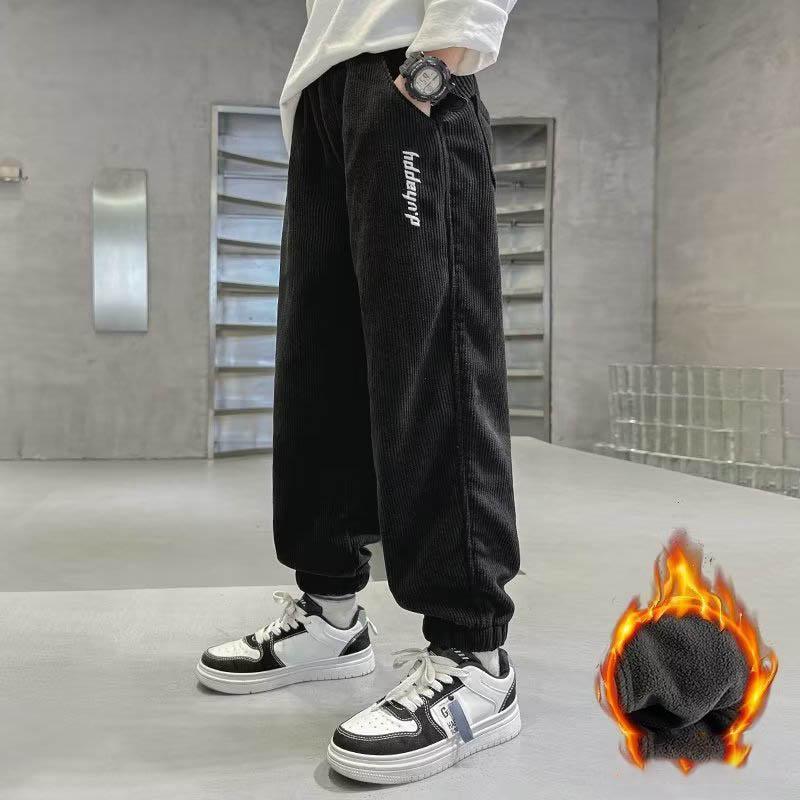 Kinder Plus Samthose Jungen Gefütterte Hosen Winter Neu Kinder Elastischer Bund Jogginghosen Teenager Lässige Fleece-Kleidung 160 von Joom DACH
