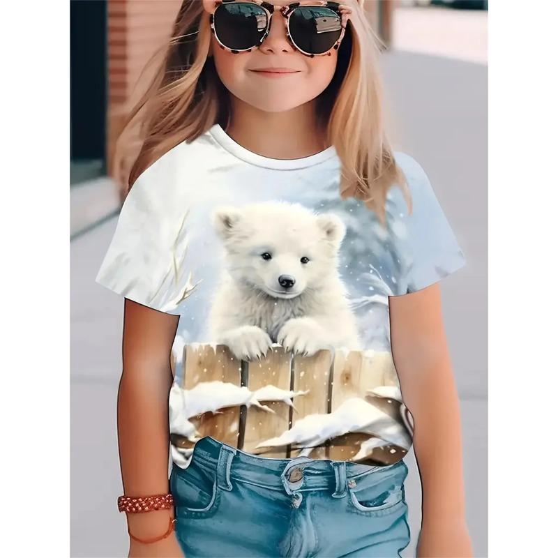 Kinder Polar Animal 3D-Druck Kaninchen & Bär Mädchen T-Shirts Sommer Kurzarm Tops T-Shirt Casual T-Shirts 160 von Joom DACH
