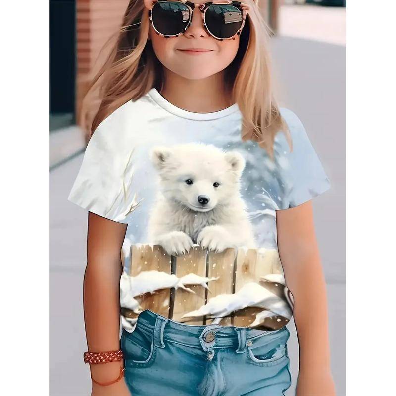 Kinder Polar Animal 3D-Druck Kaninchen & Bär Mädchen T-Shirts Sommer Kurzarm Tops T-Shirt Casual T-Shirts 160 von Joom DACH