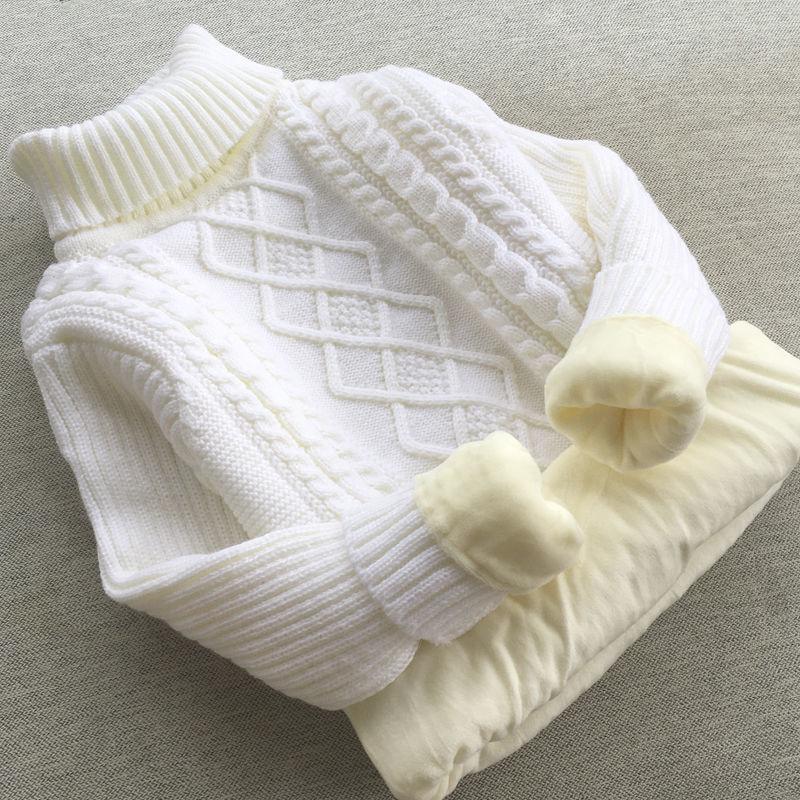 Kinder Pullover Weiß Samt Winter Jungen High Neck Strick Pullover Unten Mantel 150 von Joom DACH