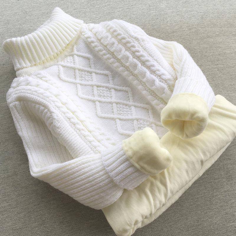 Kinder Pullover Weiß Samt Winter Jungen High Neck Strick Pullover Unten Mantel 150 von Joom DACH