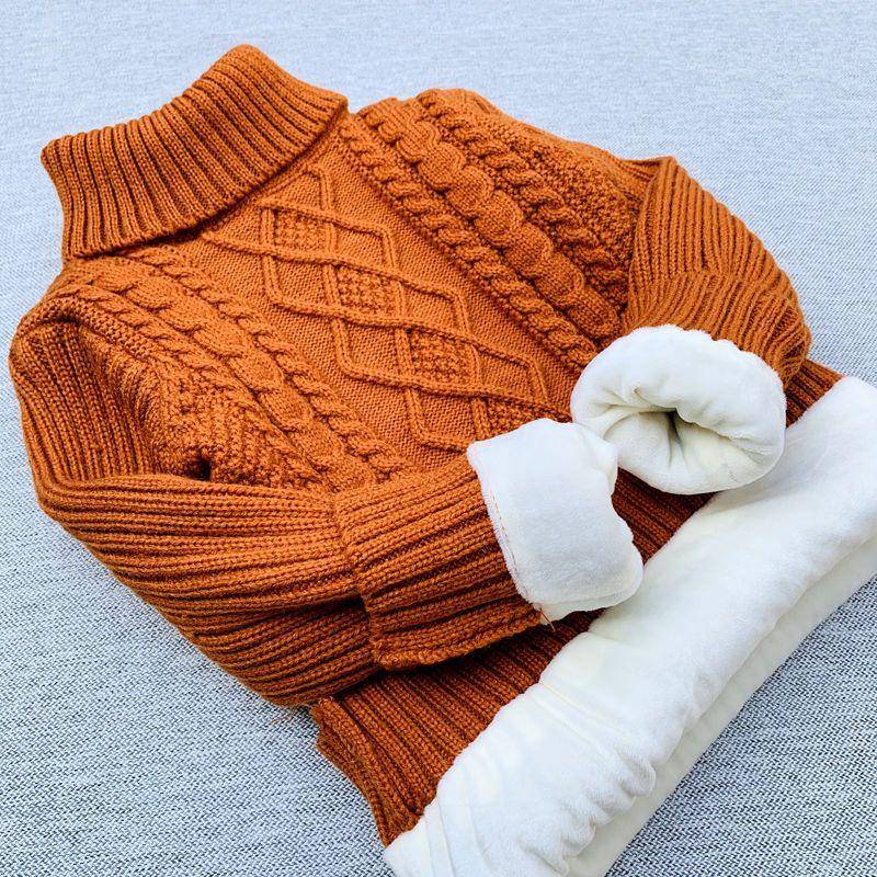 Kinder Pullover Weiß Samt Winter Jungen High Neck Strick Pullover Unten Mantel 150 von Joom DACH