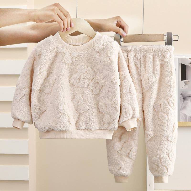 Kinder-Pyjama-Set Flanell Warm Herbst und Winter Jungen Verdickte Home Service Baby Plus Samt Kleidung Kleidung Kinderkleidung 120 beige von Joom DACH