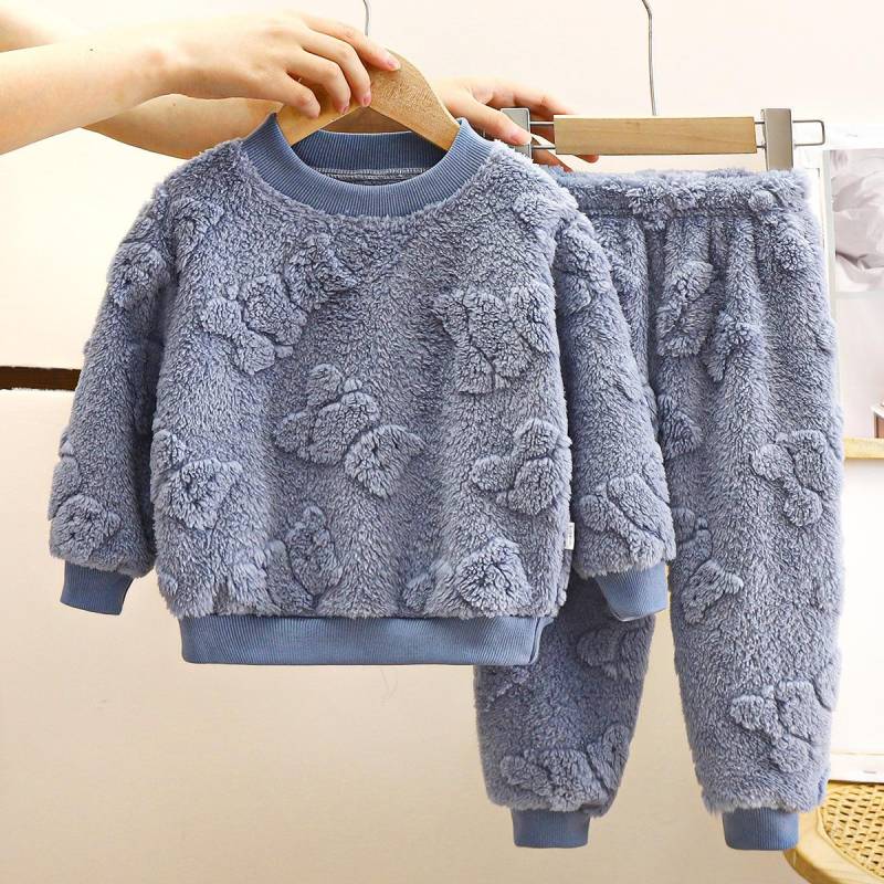 Kinder-Pyjama-Set Flanell Warm Herbst und Winter Jungen Verdickte Home Service Baby Plus Samt Kleidung Kleidung Kinderkleidung 150 blau von Joom DACH