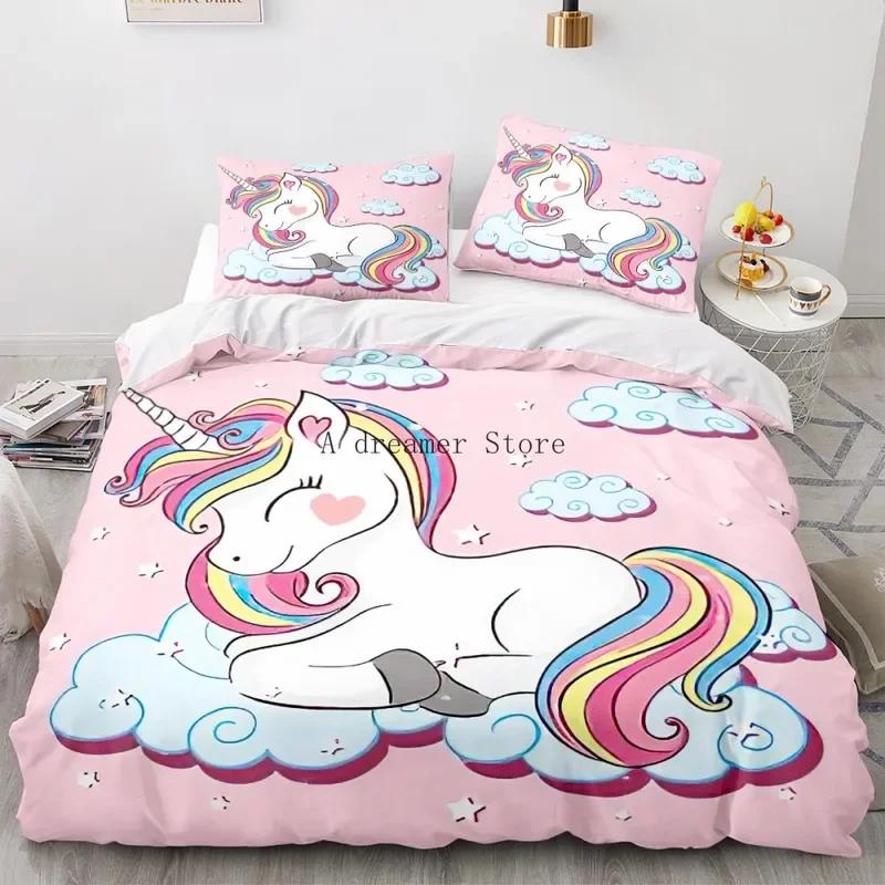 Kinder Regenbogen Pferd Bettbezug Cartoon Einhorn Bettwäsche Set Für Kinder Baby Krippe Bettbezug Set Kissenbezug Schöne Bettwäsche cot size70x133cm2pc von Joom DACH