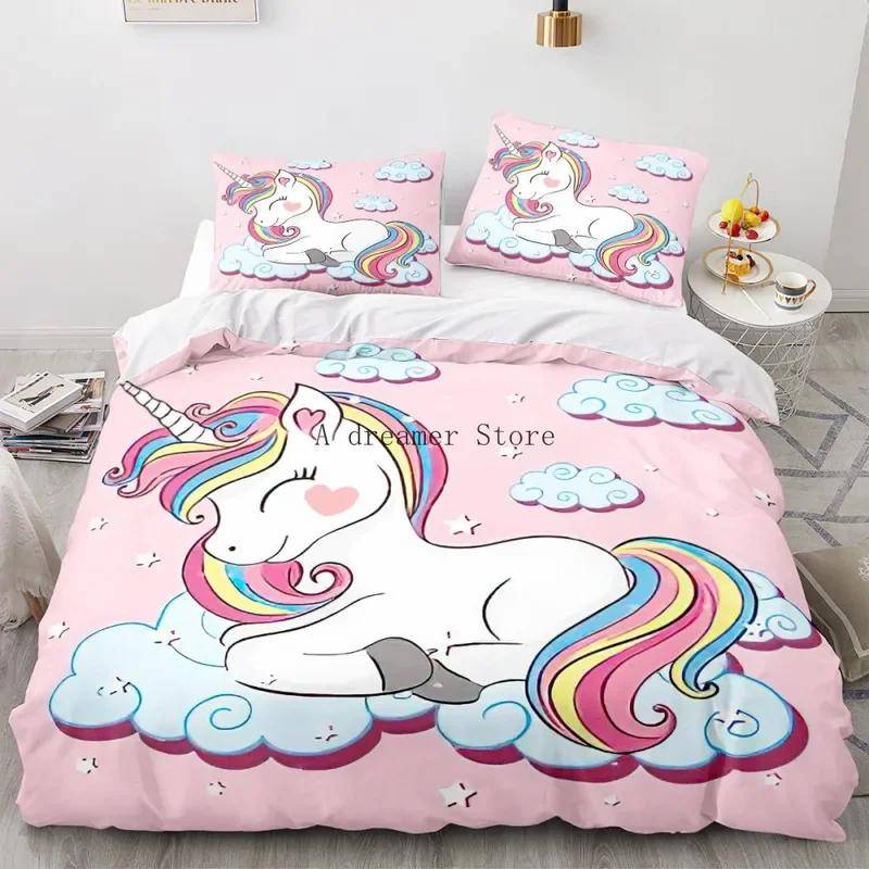 Kinder Regenbogen Pferd Bettbezug Cartoon Einhorn Bettwäsche Set Für Kinder Baby Krippe Bettbezug Set Kissenbezug Schöne Bettwäsche cot size70x133cm2pc von Joom DACH