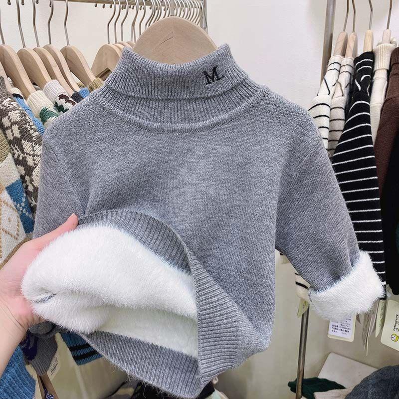 Kinder Rollkragenpullover mit Plüschbasis Babys Einteiler Plüsch Verdickt Warm Winter Mädchen Innenoberteil 120 grau von Joom DACH