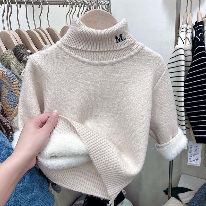 Kinder Rollkragenpullover mit Plüschbasis Babys Einteiler Plüsch Verdickt Warm Winter Mädchen Innenoberteil 120 von Joom DACH