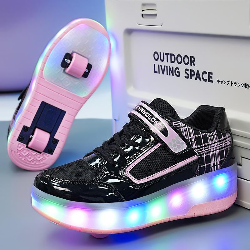 Kinder Rollschuhe Jungen und Mädchen Doppel-Rollschuhe LED-Leuchtschuhe Deformierte Räder Schuhe 41 von Joom DACH