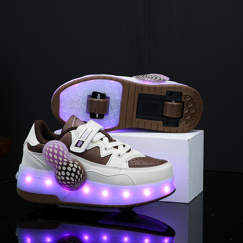 Kinder Rollschuhe Leuchtende Doppelräder Vier Jahreszeiten Unsichtbar Einziehbar Jungen Rollschuhe Skates 33 braun von Joom DACH