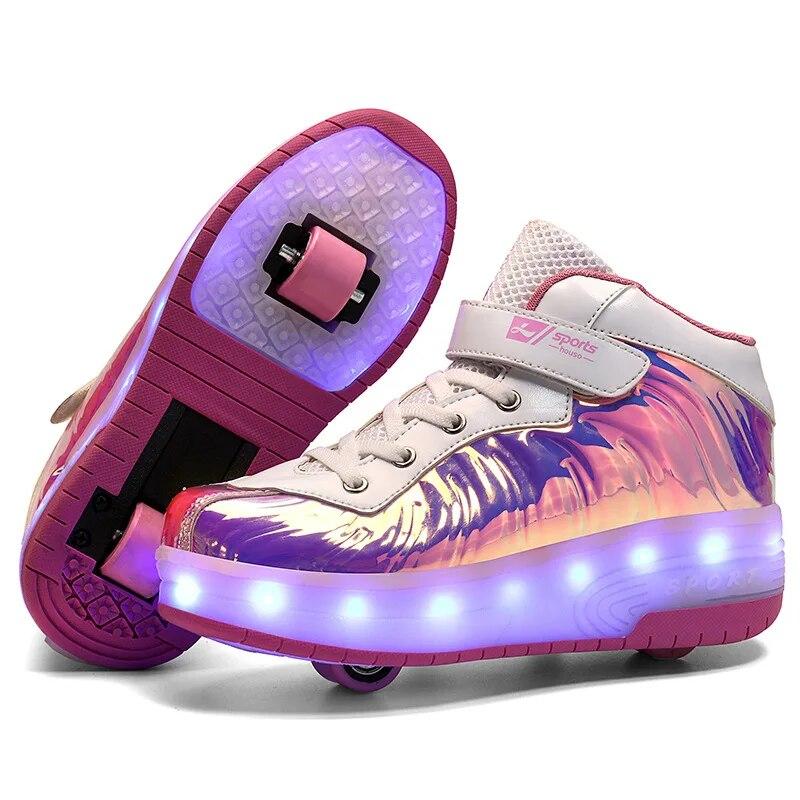 Kinder Rollschuhe Schuhe LED-Licht Blinklicht 2 Räder Skating Sneaker Fliegender Schuh Aufladen Multilicht Atmungsaktiv Junge Mädchen 29 von Joom DACH