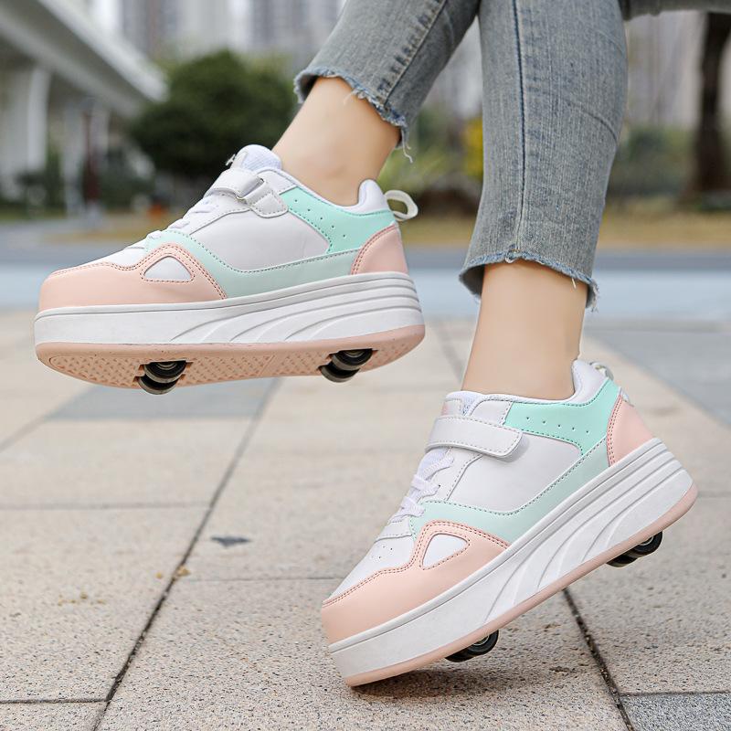 Kinder Runaway Schuhe Mädchen Skates Allrad-Rad-Schuhe Student Pulley Schuhe mit Rädern Jungen Flying Schuhe 38 von Joom DACH