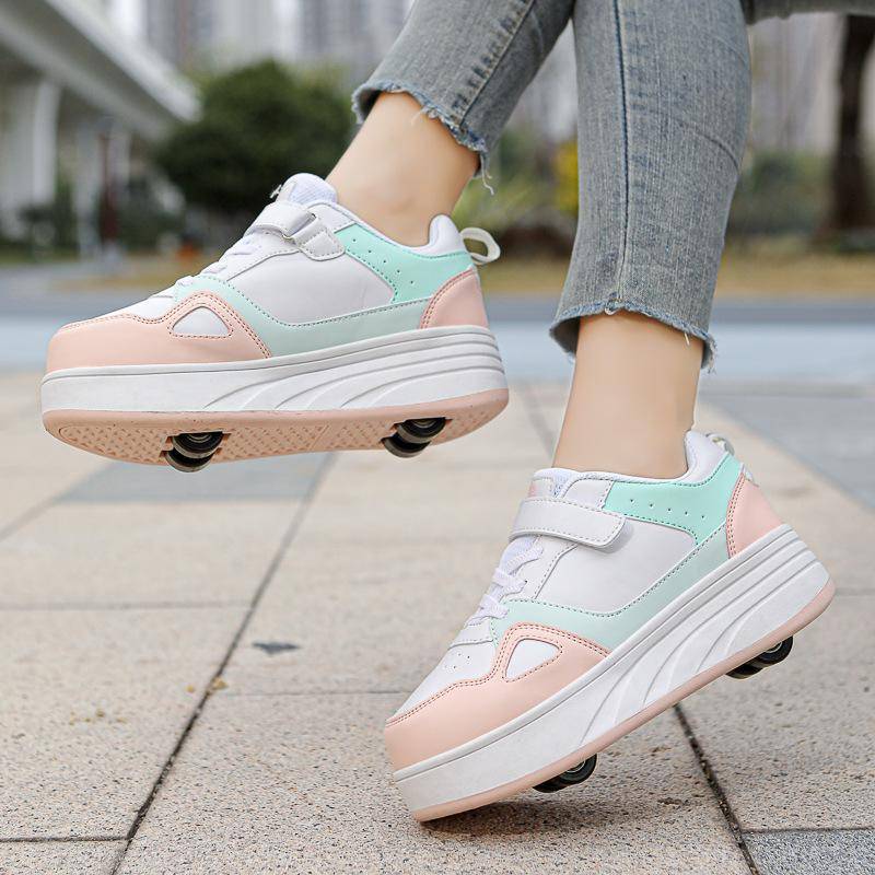 Kinder Runaway Schuhe Mädchen Skates Allrad-Rad-Schuhe Student Pulley Schuhe mit Rädern Jungen Flying Schuhe 38 von Joom DACH