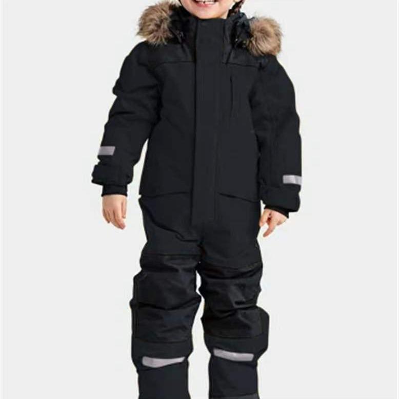 Kinder Schneeanzüge Overall Skianzug Jungen Mädchen Winter Warme Outdoor Fleece Overalls Winddicht Kinder Ski Snowboard Anzug 120cm schwarz von Joom DACH