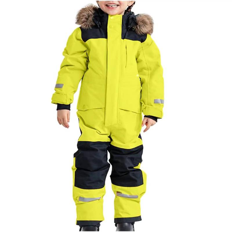 Kinder Schneeanzüge Overall Skianzug Jungen Mädchen Winter Warme Outdoor Fleece Overalls Winddicht Kinder Ski Snowboard Anzug 90cm gelb von Joom DACH