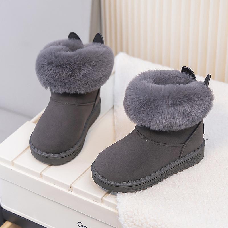 Kinder Schneestiefel Winter Baby Weiche Warme Baumwollschuhe mit Plüsch Jungen Mädchen Ein Fell Wildleder Stiefel 36 grau von Joom DACH