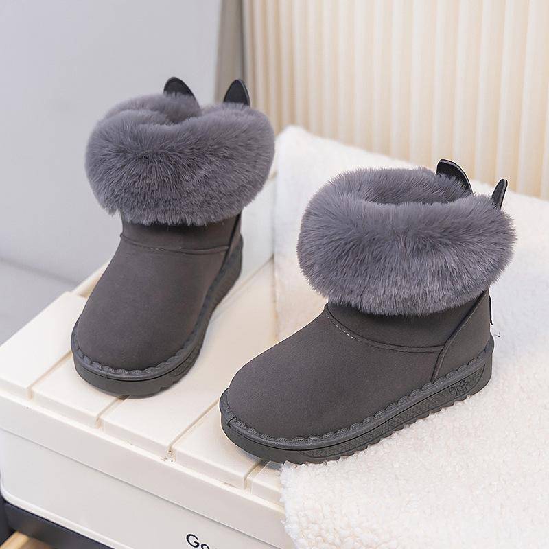Kinder Schneestiefel Winter Baby Weiche Warme Baumwollschuhe mit Plüsch Jungen Mädchen Ein Fell Wildleder Stiefel 36 grau von Joom DACH