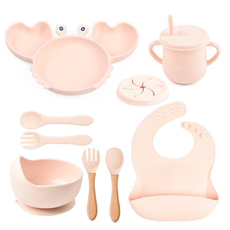 Kinder-Set aus Silikon mit Saugnapf und Löffel in Form einer Krabbe Y4 Crab Set von Joom DACH