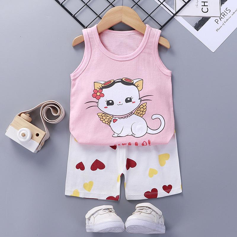 Kinder Sets Kinderkleidung Jungen Mädchen Westen Anzug Sommer Kinderbekleidung Baby Baumwolle T-Shirts Shorts Tank Top Ärmellos 130 von Joom DACH